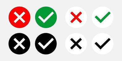 Set of Yes and No or Right and Wrong or Approved and Rejected Icons with Check Mark and Cross Symbols. Vector Image.