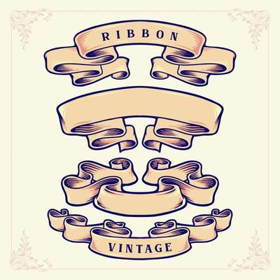 Set of Ribbons in Retro Vintage Style