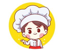 Cute Bakery chef boy welcome smiling cartoon art illustration vector