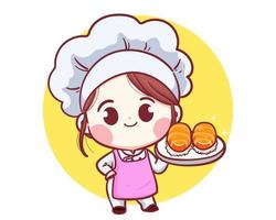 Japanese chef cartoon with cute sushi art illustration vector