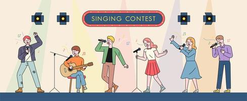 músicos cantando en un concurso de canto. vector