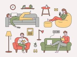 People are resting on various types of sofas. vector