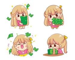 Girl holding money cartoon set illustration vector
