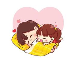 Couple hugging on blanket Happy valentine cartoon character illustration vector