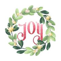 Watercolor Style Christmas Wreath with Joy Text vector