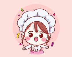 Cute chef girl Smiling in uniform welcome vector