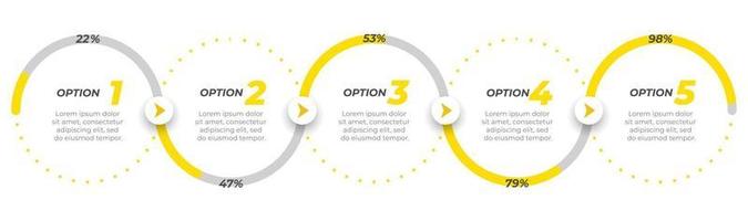 Business infographic template label design with icons. Timeline with 5 options or steps. Can be used for workflow diagram, info chart, presentation, annual report. vector