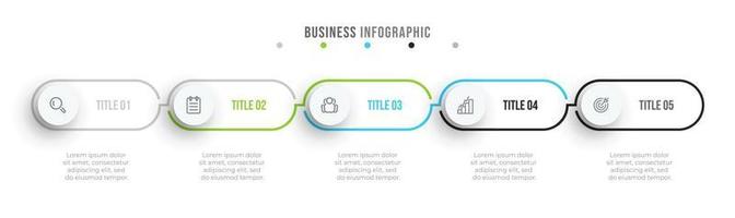 Thin line minimal infographic design label with circles. Timeline with 5 options or steps. Can be used for workflow diagram, info chart, web design. vector