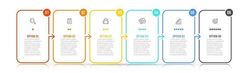 Vector infographic elements thin line design label with icons. Business concept with 6 options, steps. Can be used for workflow diagram, info chart, graph.
