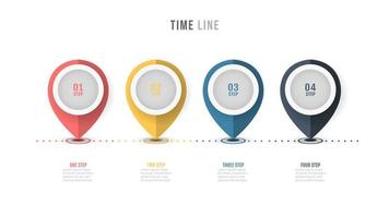 Diseño de etiqueta de infografía de línea de tiempo con opciones numéricas. concepto de negocio con 4 pasos, procesos. vector