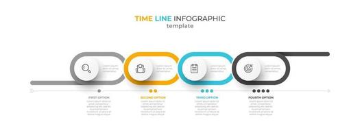 Diseño infográfico de línea de tiempo con 4 opciones o pasos. se puede utilizar para diseño de concepto de negocio, folleto, gráfico de información, diseño web. vector