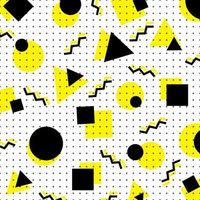 Abstract yellow and black geometric circle, square, triangle pattern on white background memphis style. vector