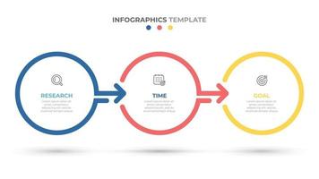 Diseño de etiquetas de círculos de infografía empresarial con flechas. línea de tiempo con 3 opciones, pasos, psrts. ilustración vectorial. vector