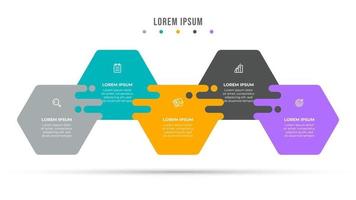 Plantilla de infografía empresarial 5 opciones o pasos. diseño de plantilla de vector con icono. se puede utilizar para diagrama de flujo de trabajo, gráfico de información, informe anual.