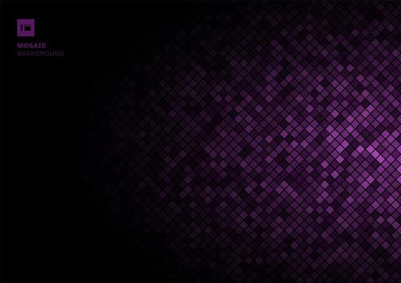 Purple mosaic pixel pattern on fade out black background texture.