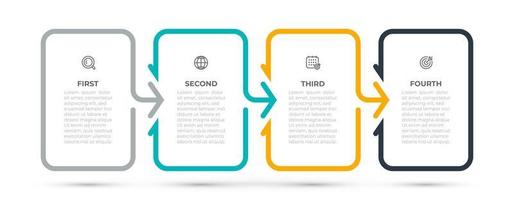 Business infographic template design element with arrow and icons. Timeline with 4 options or steps. Vector illustration. Can be used for workflow layout, info chart, info graph, web design.