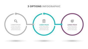 diseño de plantilla moderna de infografía empresarial con círculos e iconos. Procesos de línea de tiempo con 3 opciones o pasos. ilustración vectorial. vector