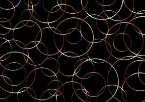 Abstract gold circles lines pattern overlapping on black background with light. vector