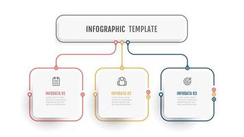 plantilla gráfica de información empresarial. etiqueta de diseño de línea fina con icono y 3 opciones, pasos o procesos. vector