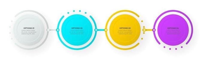 Proceso de infografía empresarial con diseño de plantilla de círculos con 4 opciones o pasos. ilustración vectorial. vector