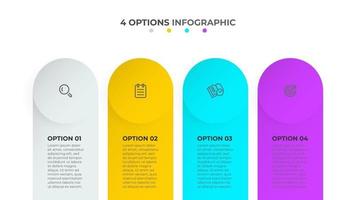 Business infographics template. Timeline processes design with marketing icons and 4 options or steps. Vector illustration.