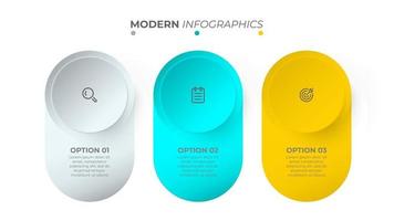 objeto colorido de diseño gráfico de información con icono y círculo. concepto de negocio con 3 opciones. plantilla de vector. vector