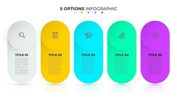 Business infographic template. Timeline processes design with marketing icons and 5 options or steps. Vector illustration.