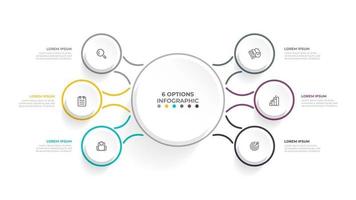 Vector 6 options infographic template design with thin line. Business concept with flat icons. Can be used for workflow diagram, annual report, web design.