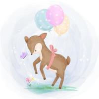 Adorable baby reindeer in watercolor style vector