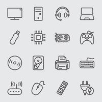 Computer device line icons set vector