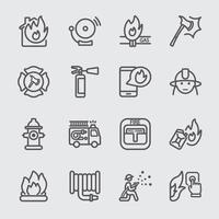 Fire department line icons set vector