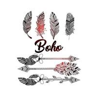 estilo boho dibujado a mano en un hermoso fondo de círculo decorativo con plumas vector