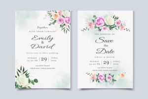 tarjeta de invitación de boda con hermosas flores vector