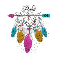 dibujado a mano estilo boho de flecha decorativa con plumas vector