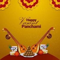 Creative veena and books for happy vasant panchami celebration background vector