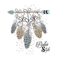 Hand Drawn boho style of decorative arrow with feathers vector