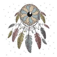 Hand drawn boho style in decorative circle with feathers vector