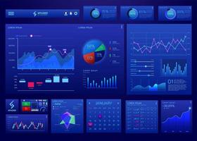 ui ux plantilla de vector de infografía de tablero azul digital