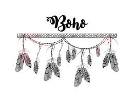 dibujado a mano estilo boho de flecha decorativa con plumas vector