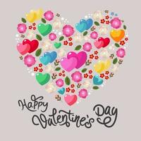 happy valentine's day heart made of flowers and hearts vector