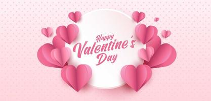 Diseño de tarjeta de felicitación de feliz día de San Valentín. banner de vacaciones con formas de corazón de estilo de arte de papel. arte en papel e ilustración de estilo artesanal digital vector