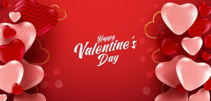 Valentine's day sale poster or banner with many sweet hearts and on bokeh effect red color background. Promotion and shopping template or for love and valentine's day.