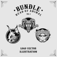 Set of animal head illustrations vector