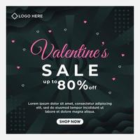 happy Valentine's day sale social media post template with dark background template vector