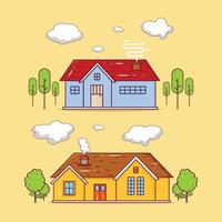 Set of two house buildings illustration vector