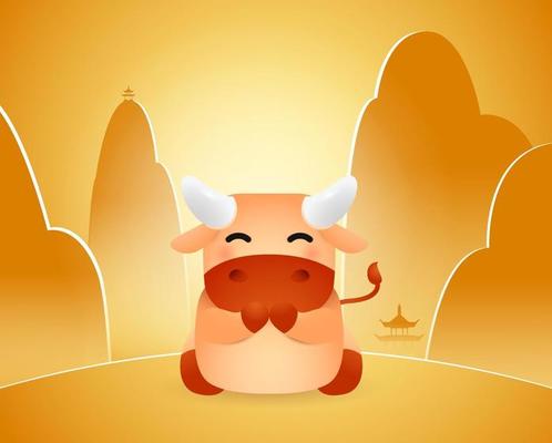 Year of the Ox. Chinese New Year. Cute Little Ox with background