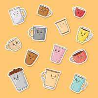 Set of cute coffee cup stickers vector