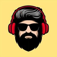 Bearded man with headphones and sunglasses mascot vector