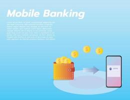 Mobile online banking wallet on smartphone, gradient style vector