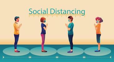 Social distancing, people keep distance and avoid physical contact, handshake or hand touch to protect from COVID-19 coronavirus spreading concept, people are using the THAILAND greeting of Sawasdee vector